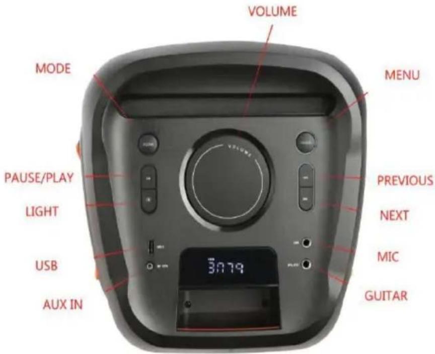 VOLUME MODE MENU PAUSE/PLAY LIGHT PREVIOUS NEXT USB MIC AUX IN 30.79 GUITAR