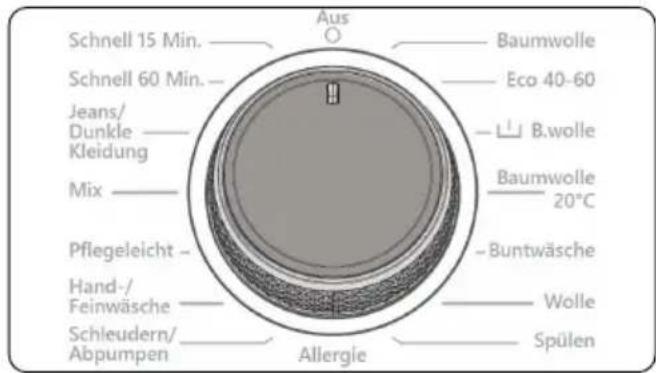 Schnell 15 Min. Schnell 60 Min. Jeans/ Dunkle Kleidung Mix Pflegeleicht Hand-/Feinwäsche Schleudern/ Abpumpen Aus Baumwolle Eco 40-60 B.wolle Baumwolle 20°C Buntwäsche Wolle Spülen Allergie