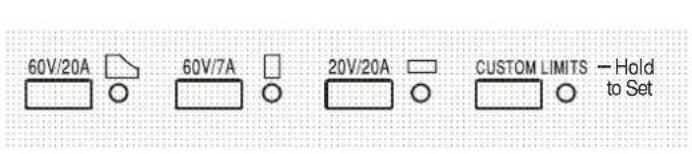60V/20A 60V/7A 20V/20A CUSTOM LIMITS — Hold to Set