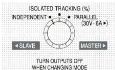 ISOLATED TRACKING (%) INDEPENDENT PARALLEL (30V·6A) SLAVE MASTER TURN OUTPUTS OFF WHEN CHANGING MODE