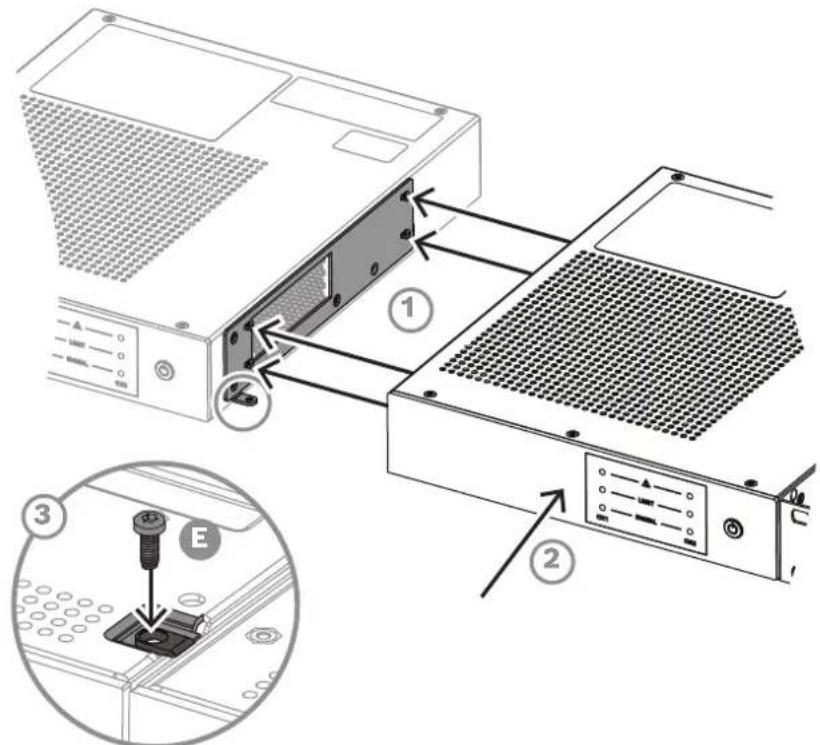 Diagram showing a computer rack with labeled components and an inset view of a battery mounting mechanism.