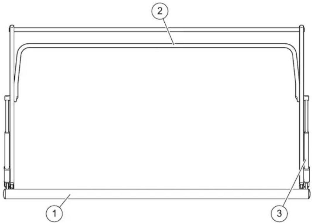 Technical diagram of a mechanical component with labeled parts 1, 2, and 3