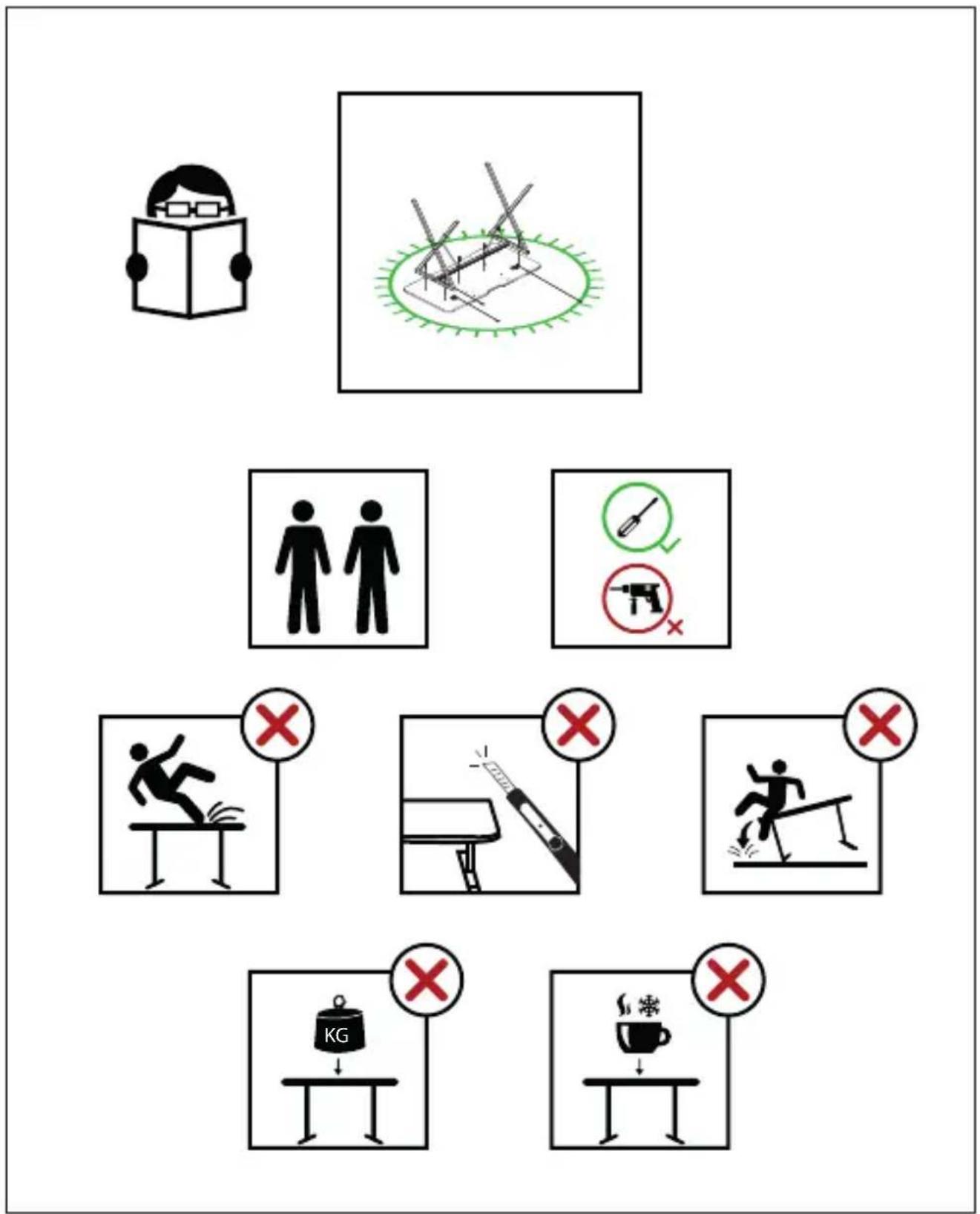 Safety warning diagram showing various workplace safety symbols and correct/incorrect labels for workplace injuries.