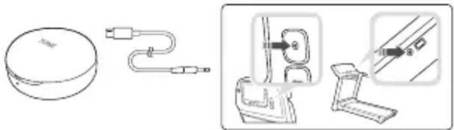 Diagram showing a device connected to a cable and a close-up of its internal components (no text or symbols present)