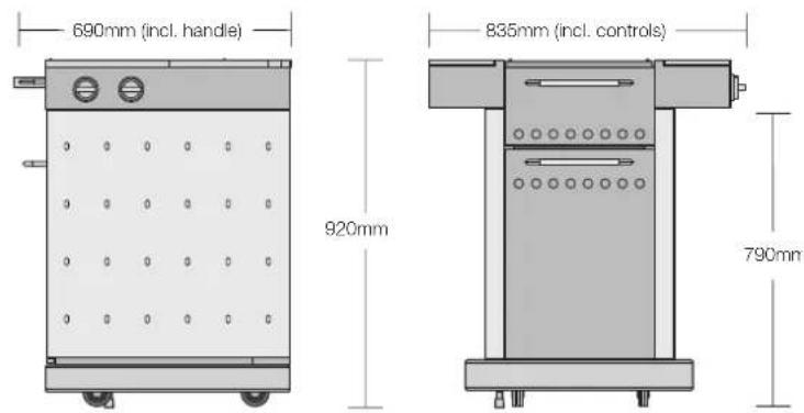 690mm (incl. handle) 920mm 835mm (incl. controls) 790mm