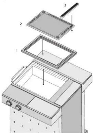 Exploded view diagram of a kitchen appliance with numbered components for identification