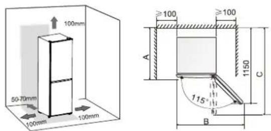 100mm 50-70mm 100mm 100mm ≥100 ≥100 A 1150 C 115° B