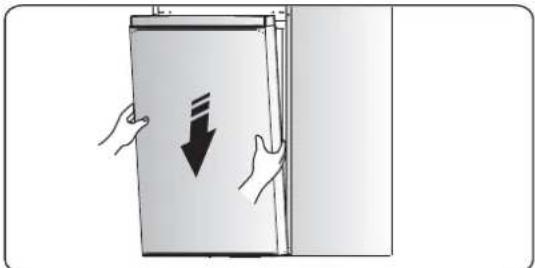 Illustration of hands holding a document with a downward arrow, no text or symbols present