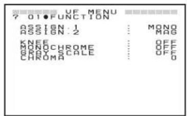 01●FUNCTION ASSIGN: 1 MONO ASSIGN: 2 MAG KNEE OFF MONO CHROME OFF ORCHY SCALE OFF CHROMA 0