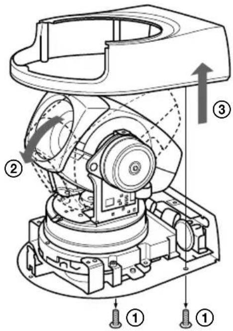 Technical diagram of a mechanical device with numbered components and directional arrows indicating motion or assembly.
