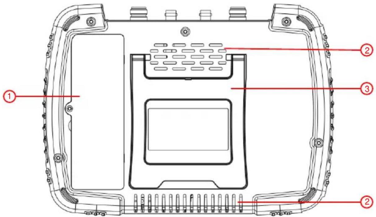 Technical diagram of a device casing with numbered annotations pointing to internal components.