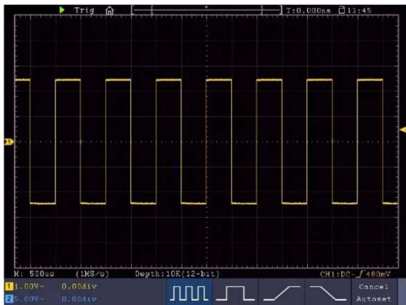 Trig T:0.000ns 11:45 M: 500us (1MS/s) Depth:10K(12-bit) CHI:DC-∫480mV 1.00V~ 0.00div 2.5.00V~ 0.00div Cancel Autoset