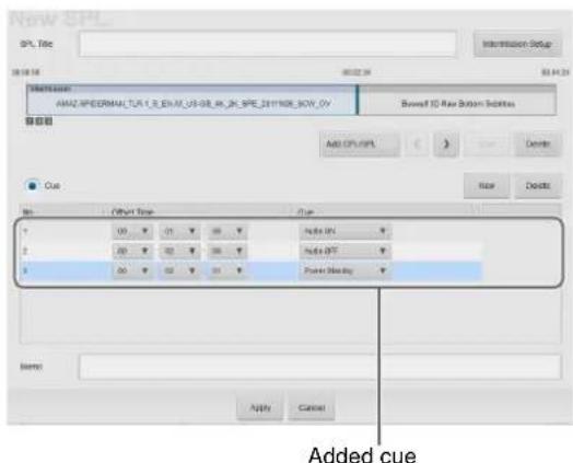 New SPL SPL Title Information Setup 01:02:26 03:04:26 Measurement AMAZ.SPEERMAL_TLA 1_8_EWAY_US-08_AK_2H_SPE_ZE11NOR_SOW_DV Boweff ID Raw Bottom Subsets Cue Add CPL/SPL New Delete Size Delete Cue 05 01 00 Index IPI 05 00 02 01 Index IPT Power Display Bench: Apply Cancel Added cue