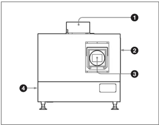 Technical diagram of a device with numbered components and labeled parts