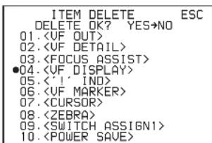 ITEM DELETE ESC DELETE OK? YES+NO 01. 02. 03. ●04. 05. <' !' INO> 06. 07. 08. 09. 10.