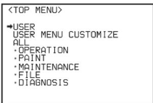 →USER USER MENU CUSTOMIZE ALL • OPERATION • PAINT • MAINTENANCE • FILE • DIAGNOSIS