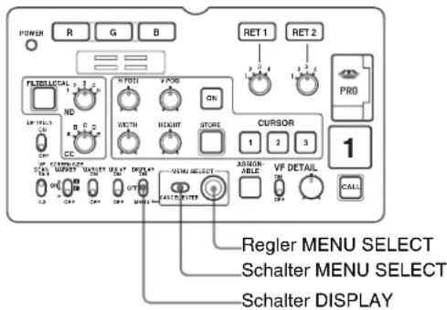 POWER R G B RET 1 RET 2 PRO CURSOR 1 VF DETAIL CALL Regler MENU SELECT Schalter MENU SELECT Schalter DISPLAY