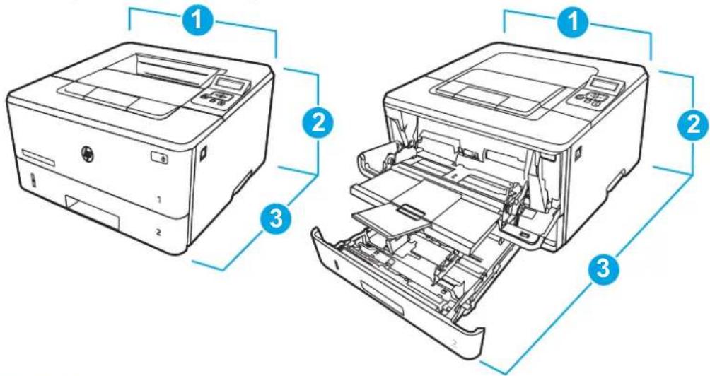 HP LaserJet Pro 4002 - Druckerabmessungen - 1