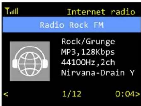 Internet radio Radio Rock FM Rock/Grunge MP3,128Kbps 44100Hz,2ch Nirvana-Drain Y < 1/12 0:04>