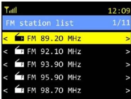 Till 12:09 FM station list 1/11 < F FM 89.20 MHz > < F FM 92.10 MHz > < F FM 93.90 MHz > < F FM 95.90 MHz > < F FM 98.70 MHz >