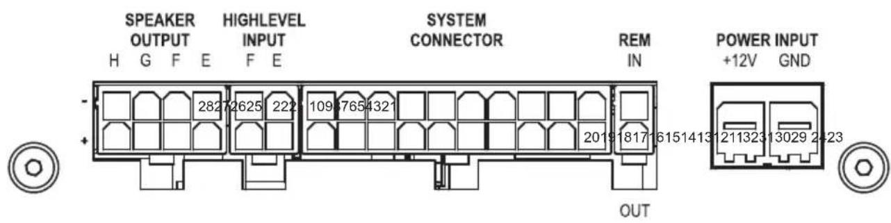 SPEAKER OUTPUT HIGHLEVEL INPUT SYSTEM CONNECTOR REM IN POWER INPUT +12V GND OUT
