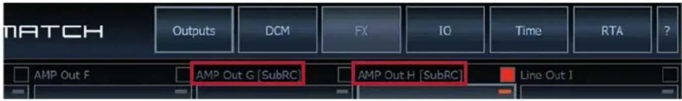 MATCH Outputs DCM FX IO Time RTA ? AMP Out F AMP Out G [SubRC] AMP Out H [SubRC] Line Out I