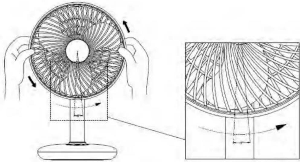 Spülen Sie jedoch nicht das Gerät mit Wasser ab und wischen Sie es auch nicht mit einem nassen Tuch ab. Benutzen Sie nur ein trockenes Handtuch, um es behutsam abzuwischen. Sie können das vordere Ventilatorschutzgitter mit Wasser abspülen oder es mit einem nassen Tuch abwischen.