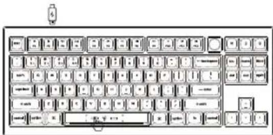 Diagram of a standard computer keyboard layout with labeled keys and buttons