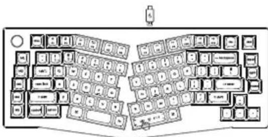 Diagram of a computer keyboard layout with labeled keys and a mouse pointer
