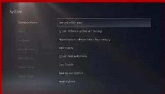 System System Software Console Information System Software Update and Settings Request System Software Smart Automatically Next History System Feature Updates Data Transfer Back Up and Restore Next Options