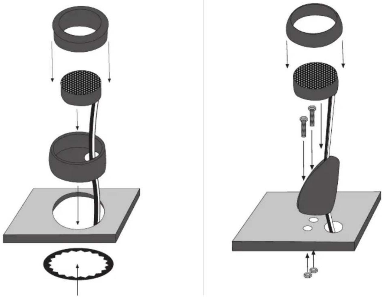 Two 3D diagrams showing mechanical assembly with gears and shafts, no text or symbols present