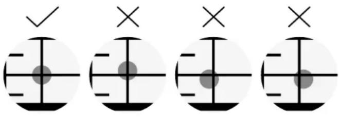 Four circular diagrams with checkmark and cross symbols, possibly indicating approval or verification status