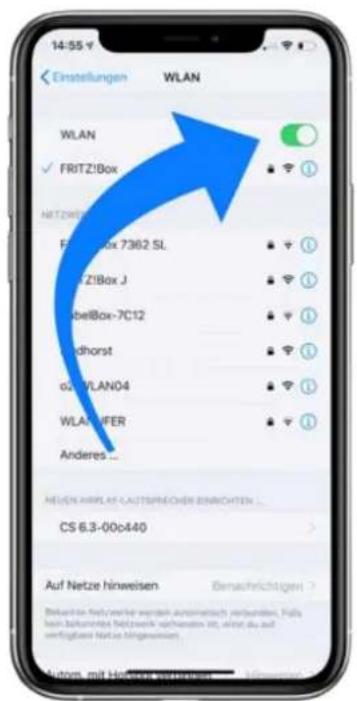 14:55 v Einstellungen WLAN WLAN WLAN ✓ FRITZ!Box NETZWEI F:\Box 7362 SL F:\Z!Box J LabelBox-7C12 Ldhorst g:\VLAN04 WLAN\IFER Anderes... HELEN AIRFLATCAUTSPRECHER EINRICHEN ... CS 6.3-00c440 Auf Netze hinweisen Benzachrichtigen Autops, mit Herviken aufholen