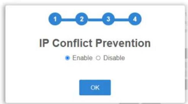 IP Conflict Prevention Enable ○ Disable OK