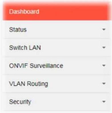 Dashboard Status Switch LAN ONVIF Surveillance VLAN Routing Security