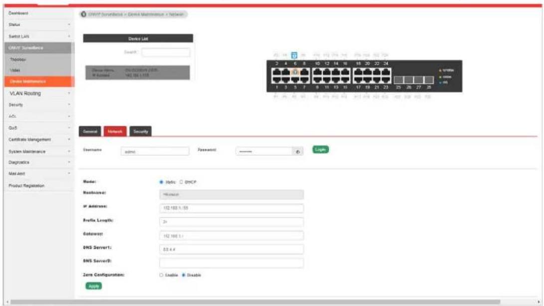 VMNT Surveillance v. Devia Mathematica v. Network Device List Search: Device Name: Deviazette ID: 102 103 1 105 Access: 102 103 1 105 General Network Security Username: admin Password: Login Mode: Static DHCP Network: Hikurich IP Address: 102 103 1 105 Prefix Length: 3x Gateway: 102 103 1 DNS Server1: 83.4.6 DNS Server2: Zero Configurant: Enable Disable Apply