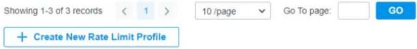 Showing 1-3 of 3 records < 1 > 10 /page Go To page: GO + Create New Rate Limit Profile
