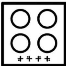 Vier Kreise in einem 2x2-Raster angeordnet, mit Plus- und Minuszeichen darunter (kein Text oder Symbole in den Kreisen)