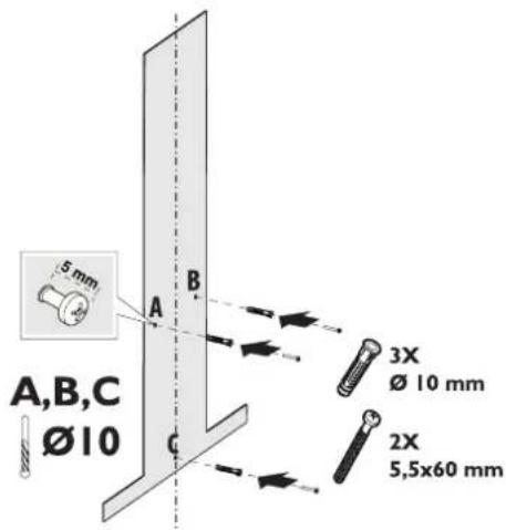 A,B,C Ø10 5 mm A B 3X Ø 10 mm 2X 5,5x60 mm