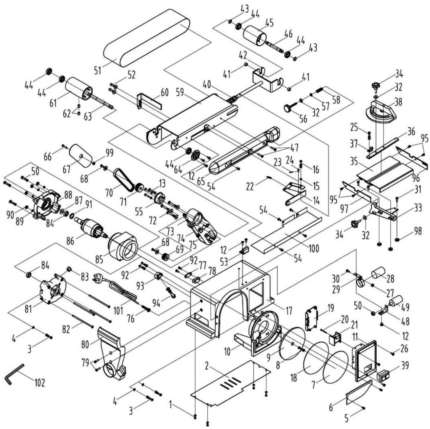 Exploded view diagram of a mechanical assembly with numbered components for identification