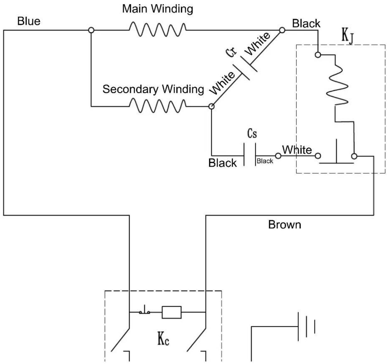 Blue Main Winding Cr White Black Secondary Winding White Cs Black White KJ Brown Kc
