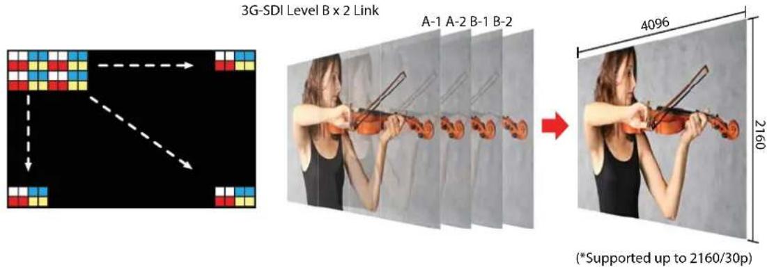 3G-SDI Level B x 2 Link A-1 A-2 B-1 B-2 4096 (*Supported up to 2160/30p)