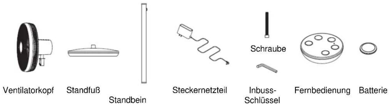 Ventilatorkopf Standfuß Standbein Steckernetzteil Schraube Inbuss- Schlüssel Fernbedienung Batterie