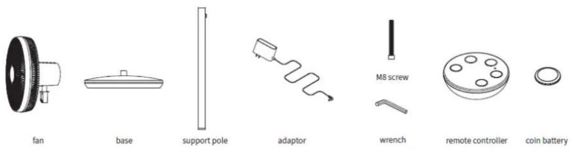 fan base support pole adaptor M8 screw wrench remote controller coin battery