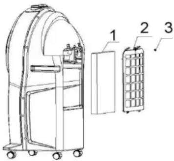 Technical diagram of a portable industrial machine with labeled components 1, 2, and 3