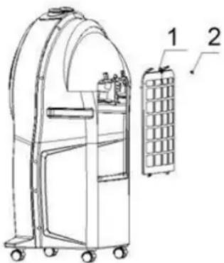 Technical line drawing of a portable industrial machine with labeled components 1 and 2