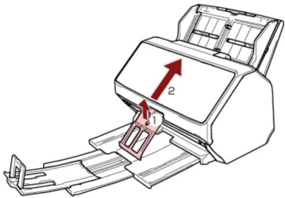 Diagram of a printer with labeled parts and directional arrows indicating movement or force
