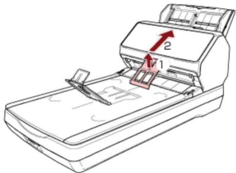 Technical diagram of a printer with labeled parts and directional arrows indicating motion or movement