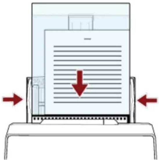 Diagram showing a document being edited with red arrows indicating compression or drag, highlighting text lines and downward arrows.