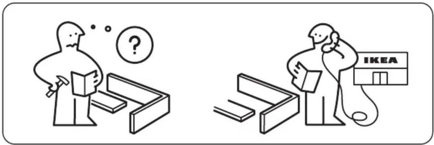 Illustration showing two scenes: one with a person thinking and holding a book, the other with a person examining a IKEA store labeled 'IKEA'.